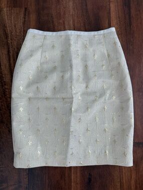 H&M Elegant White Cream and Gold Jacquard Pencil Skirt
